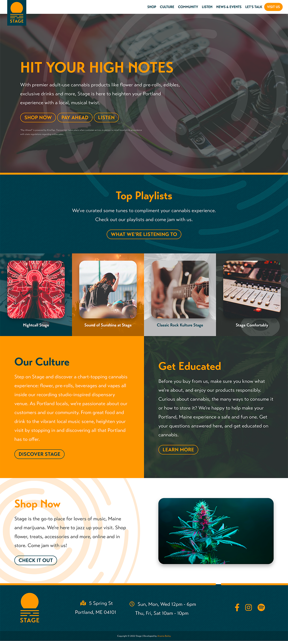 A screenshot of the stage cannabis website.